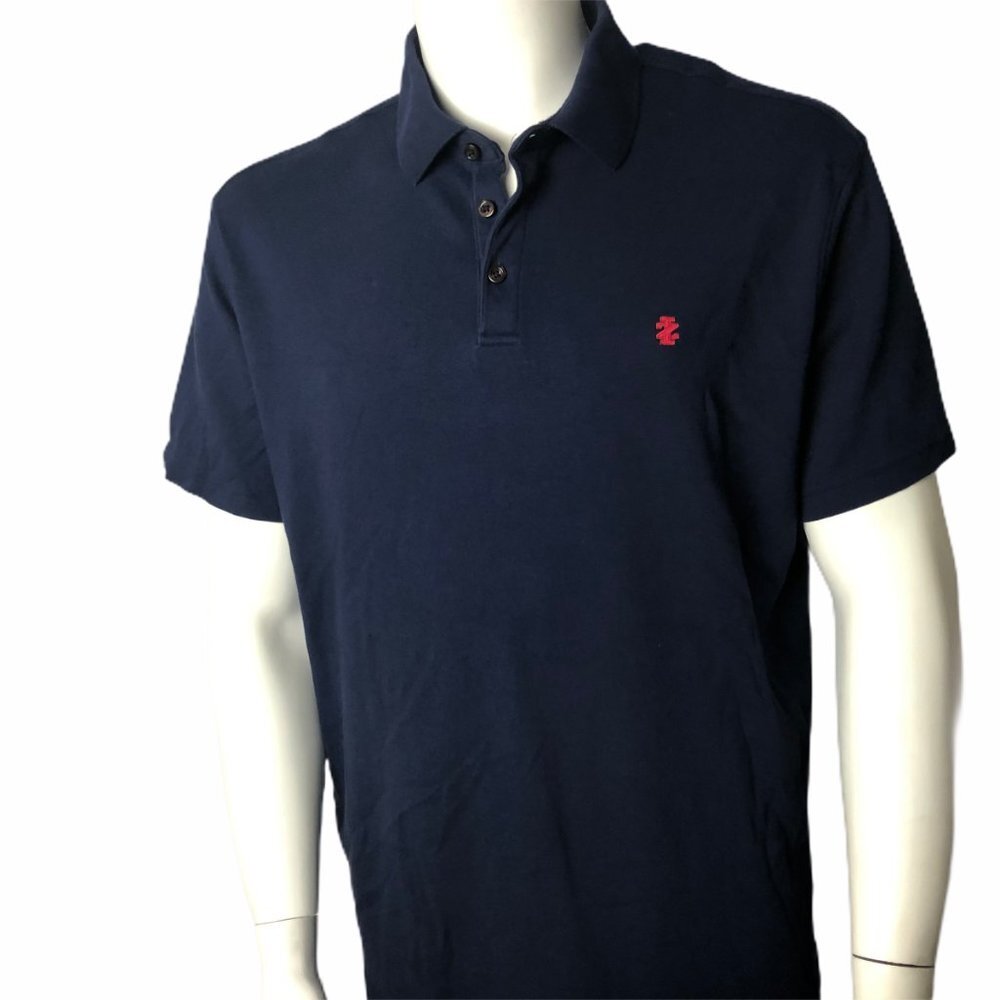 IZOD Men's Polo Shirt Sz XL Dark Navy Blue 100% Cotton Short Sleeve Red Logo EUC